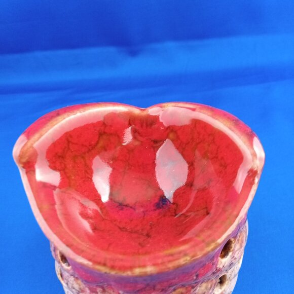 Red & tan Owl Ceramic Tea Light Candle Holder Wax Melter 4 1/2'' tall - Picture 6 of 7